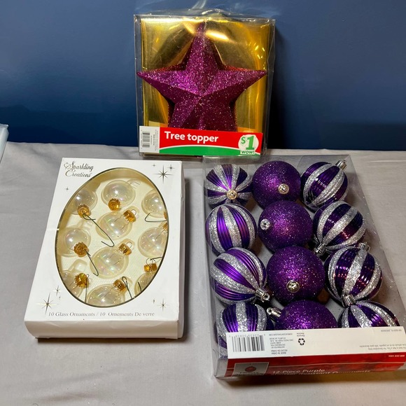 Home Accent Holiday Christmas Ornaments Lot Of 3 As Shown Purple